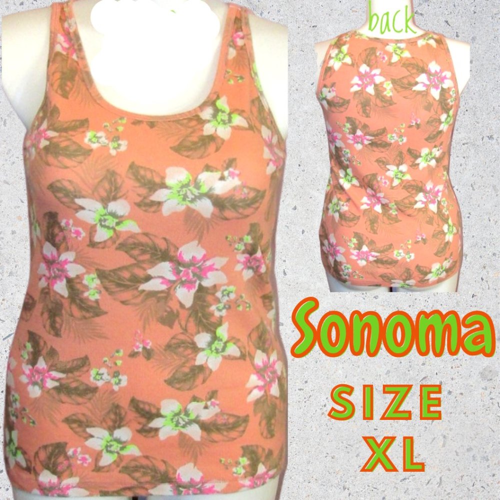 Sonoma Women's XL Peach Color Floral Tank Top
